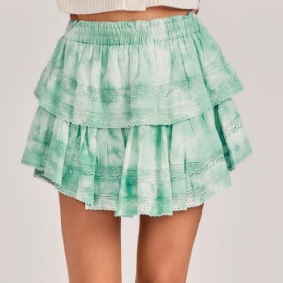 Loveshackfancy ruffle mini skirt JADE MIST HAND DYE green XS - Picture 3 of 10